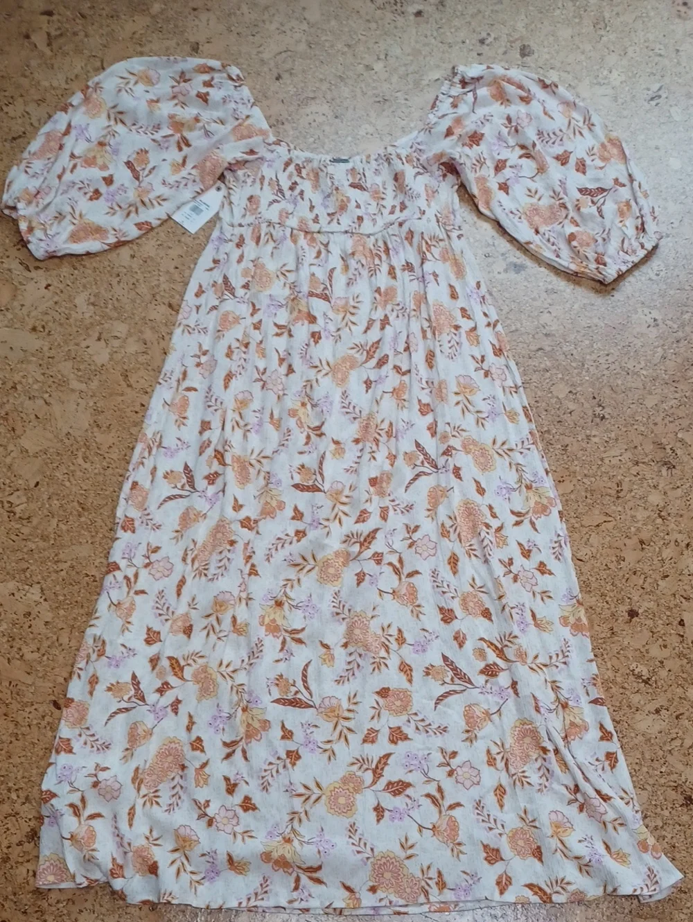 Billabong Swept Away Orange/Purple/Yellow Floral Smocked Maxi Dress Size L NWT - Picture 6 of 8